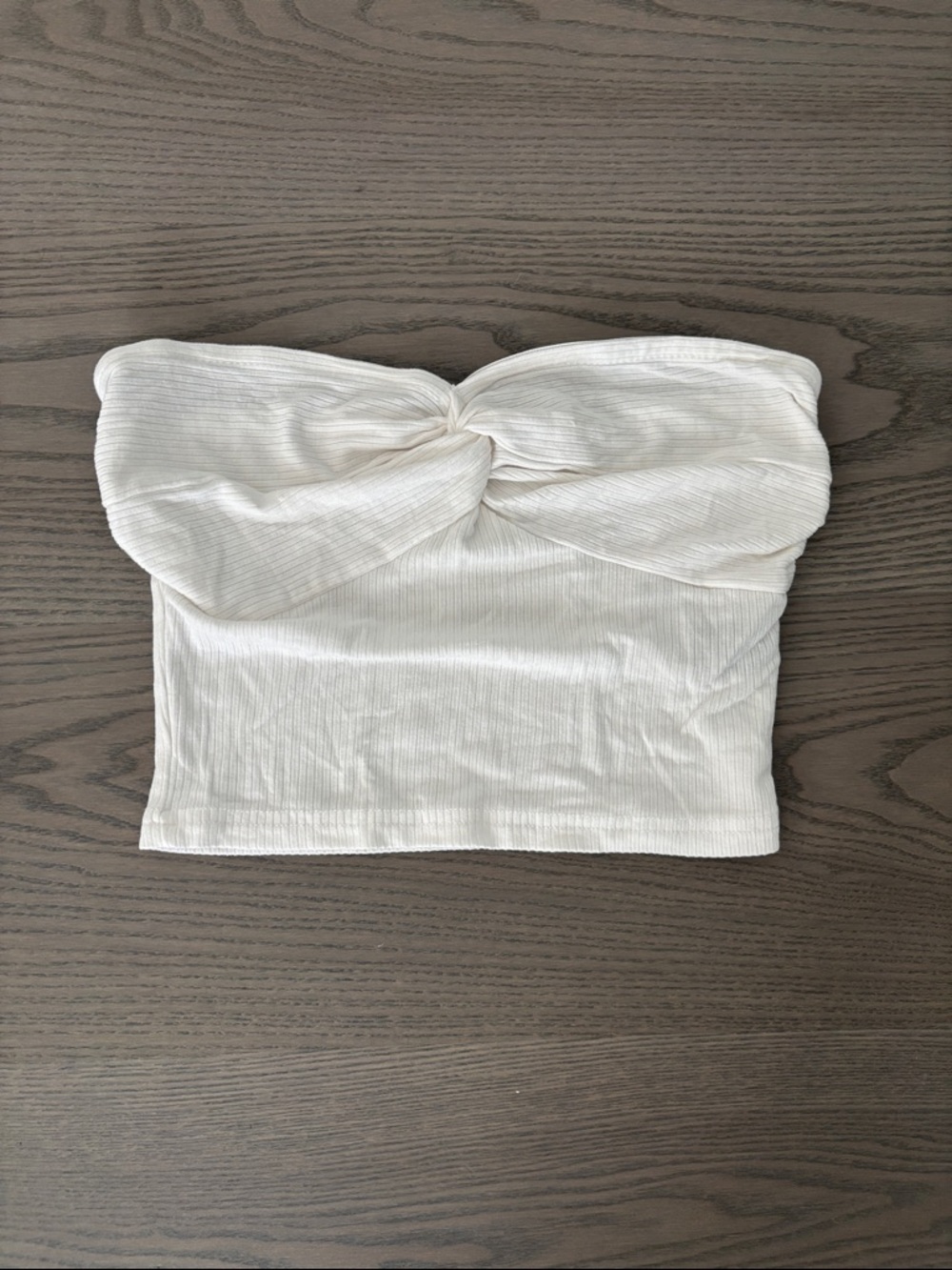 SHEIN White Ribbed Twist-Front Strapless Crop Top